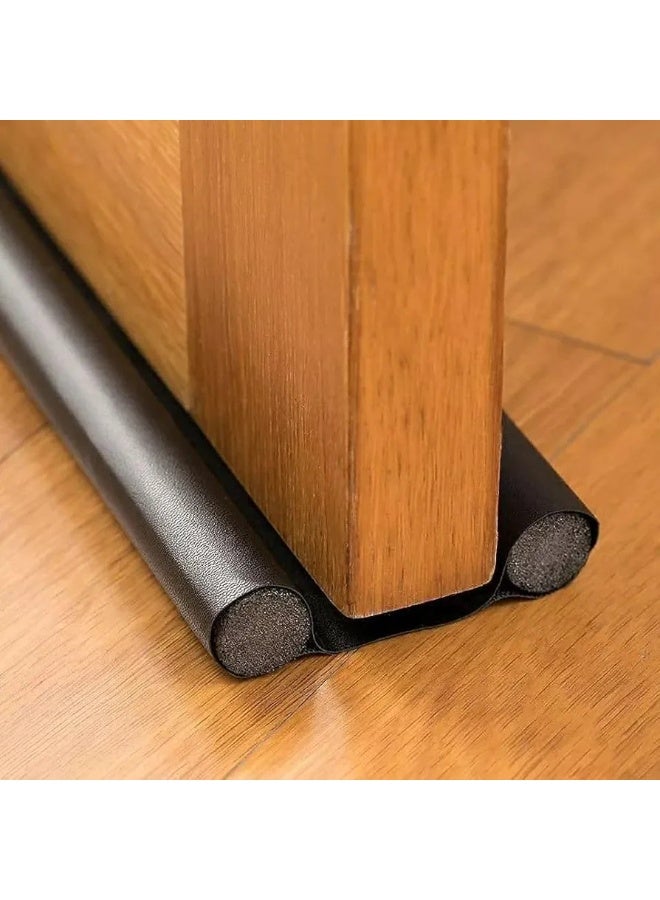Under-door barrier to protect against dust, insects, cold air, and noise; removable under-door seal without drilling or screws; flexible double design in black to suit all doors - Image 2